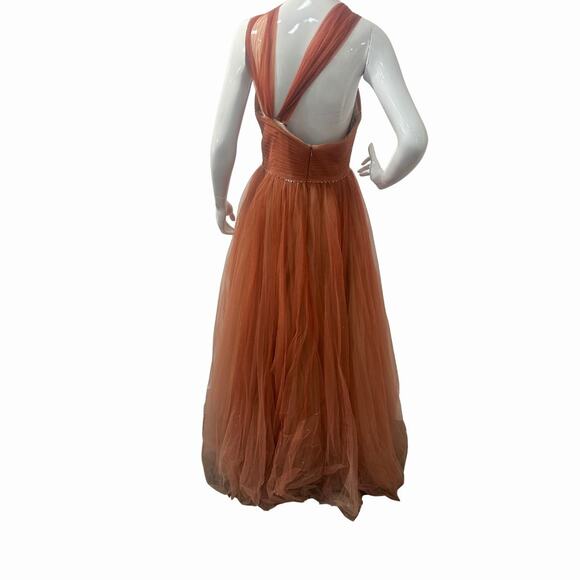 Mac Duggal Tulle Glitter-Flecked Halter Neck Maxi Ball Gown Brown Size 10 - Picture 5 of 7